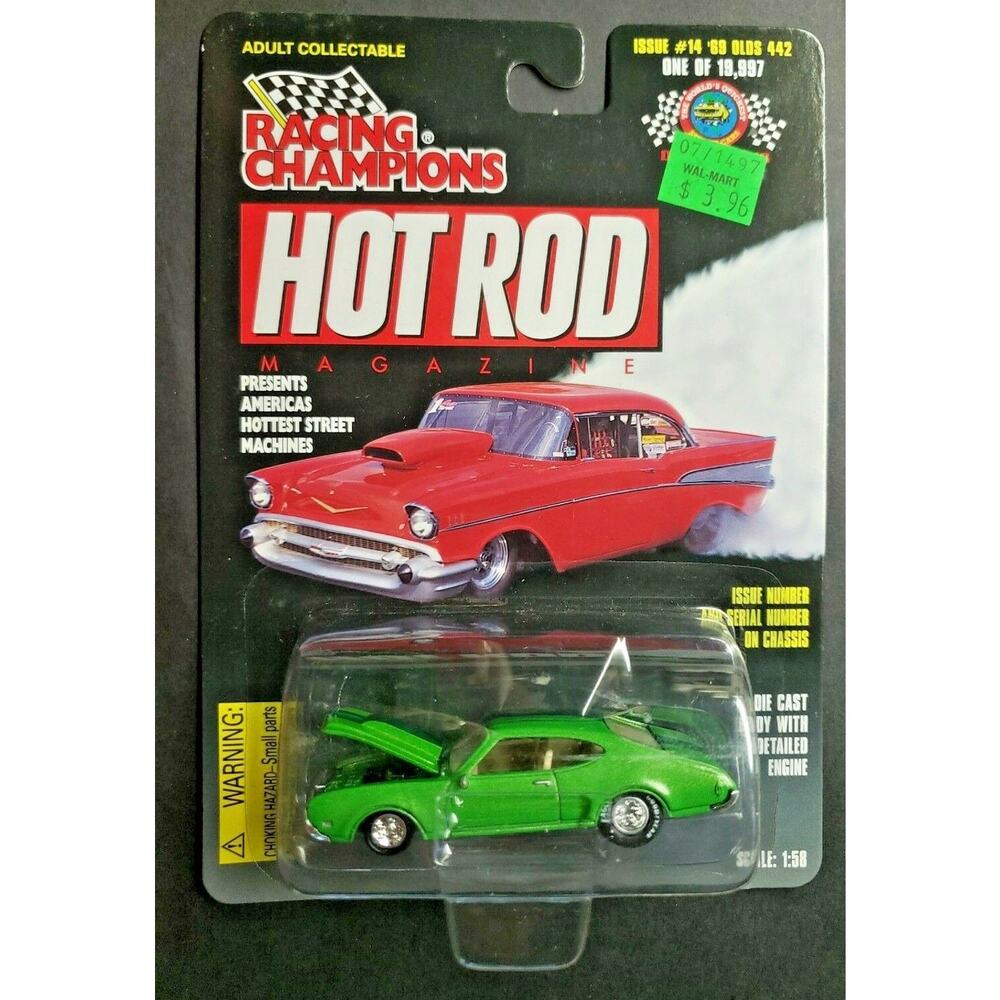 1997 Racing Champions Hot Rod Mag #14 '69 Olds 442 Green 1:58 HW1‎